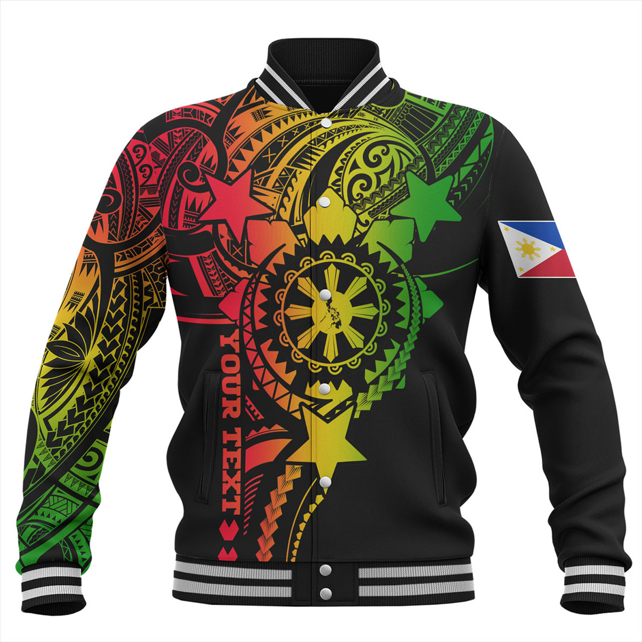 Philippines Filipinos Baseball Jacket - Proud To Be Filipino Tribal Sun Batok Reggae Style