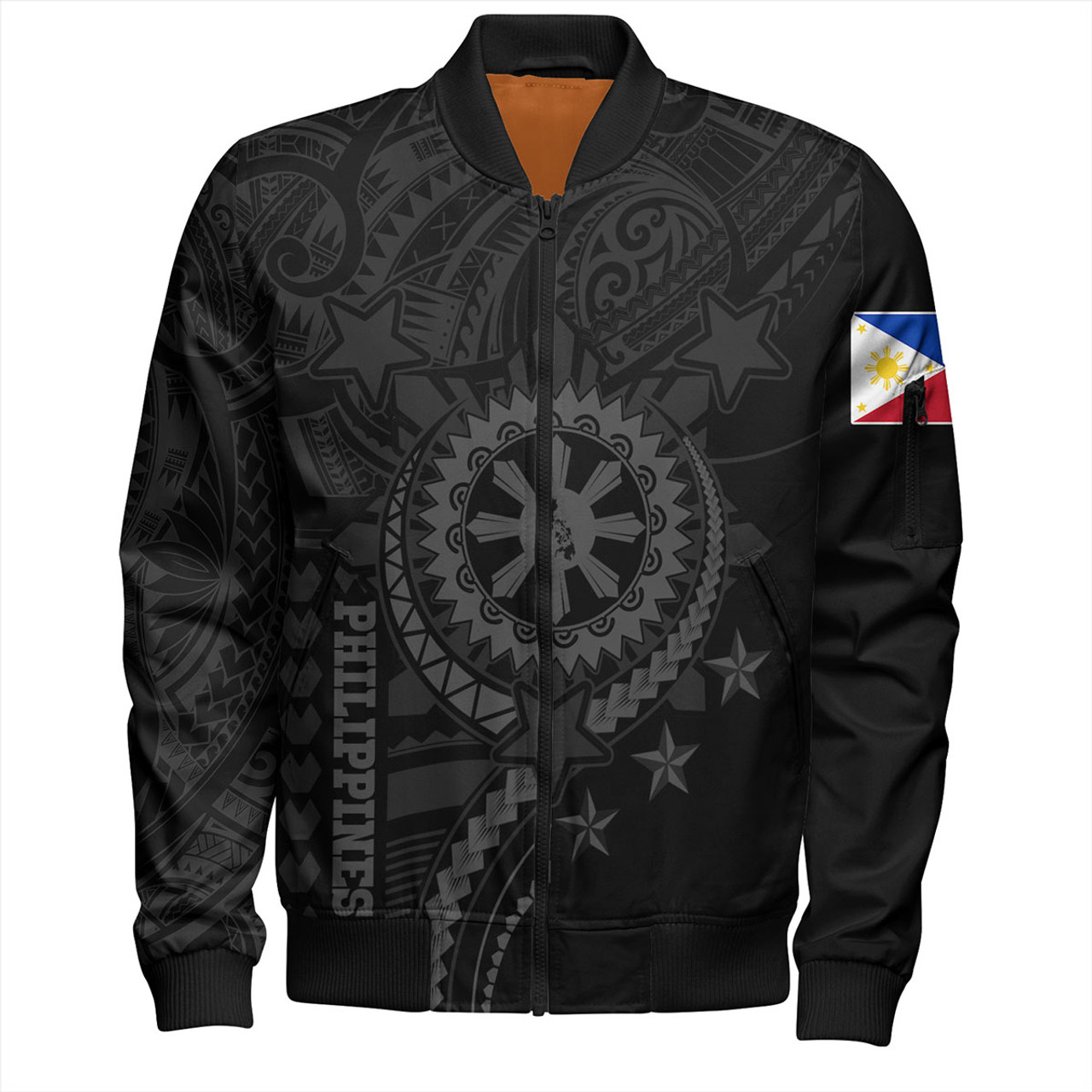 Philippines Filipinos Bomber Jacket - Proud To Be Filipino Tribal Sun Batok Grey Style