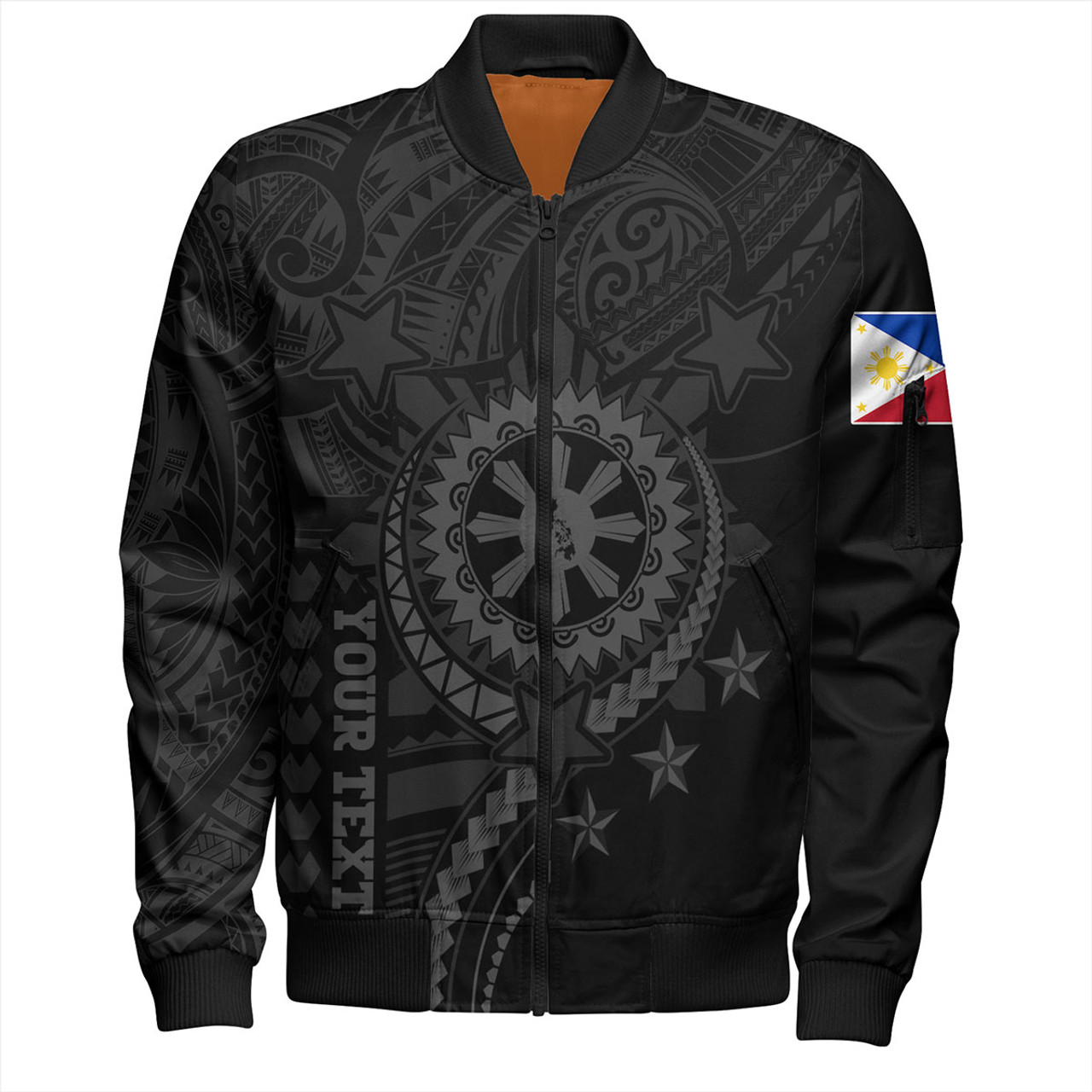 Philippines Filipinos Bomber Jacket - Proud To Be Filipino Tribal Sun Batok Grey Style