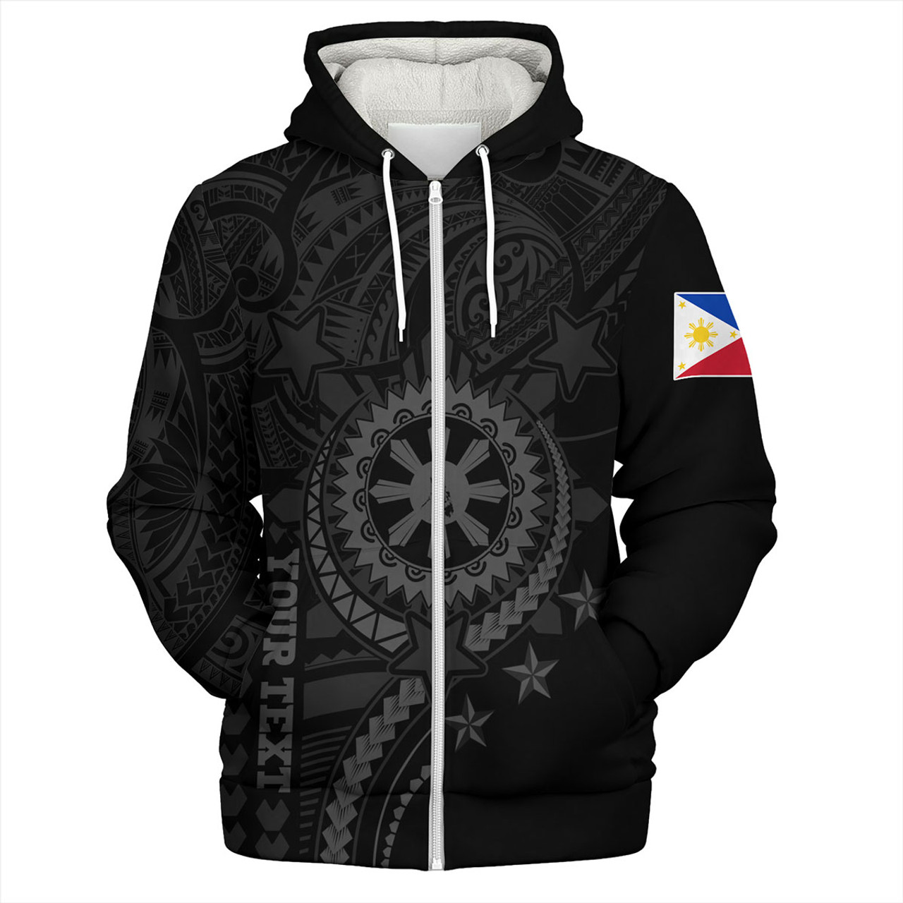 Philippines Filipinos Sherpa Hoodie - Proud To Be Filipino Tribal Sun Batok Grey Style