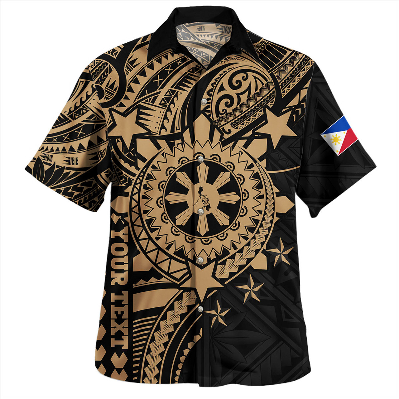 Philippines Filipinos Hawaiian Shirt - Proud To Be Filipino Tribal Sun Batok Gold Style