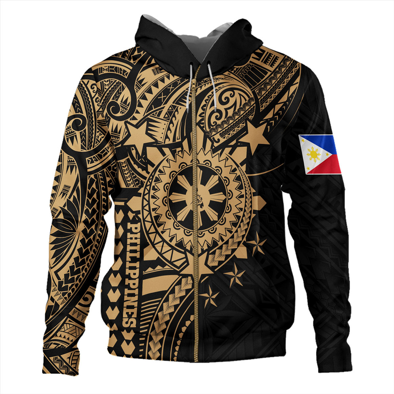 Philippines Filipinos Hoodie - Proud To Be Filipino Tribal Sun Batok Gold Style