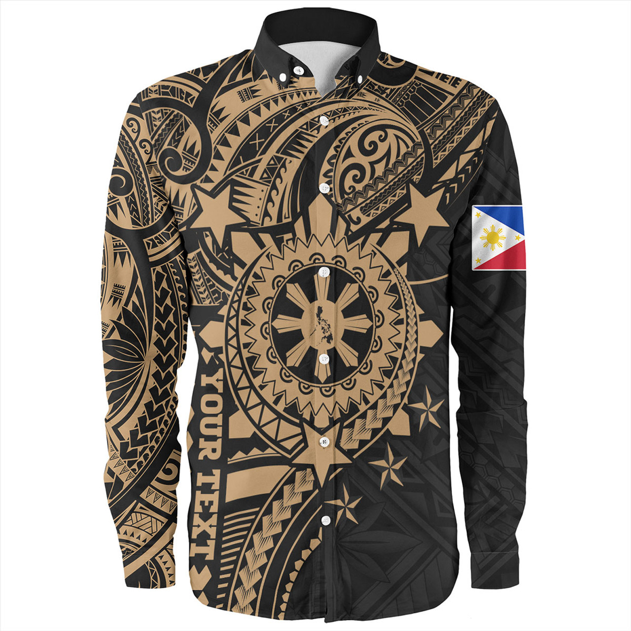 Philippines Filipinos Long Sleeve Shirt - Proud To Be Filipino Tribal Sun Batok Gold Style
