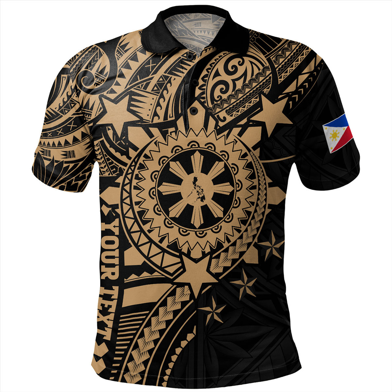 Philippines Filipinos Polo Shirt - Proud To Be Filipino Tribal Sun Batok Gold Style