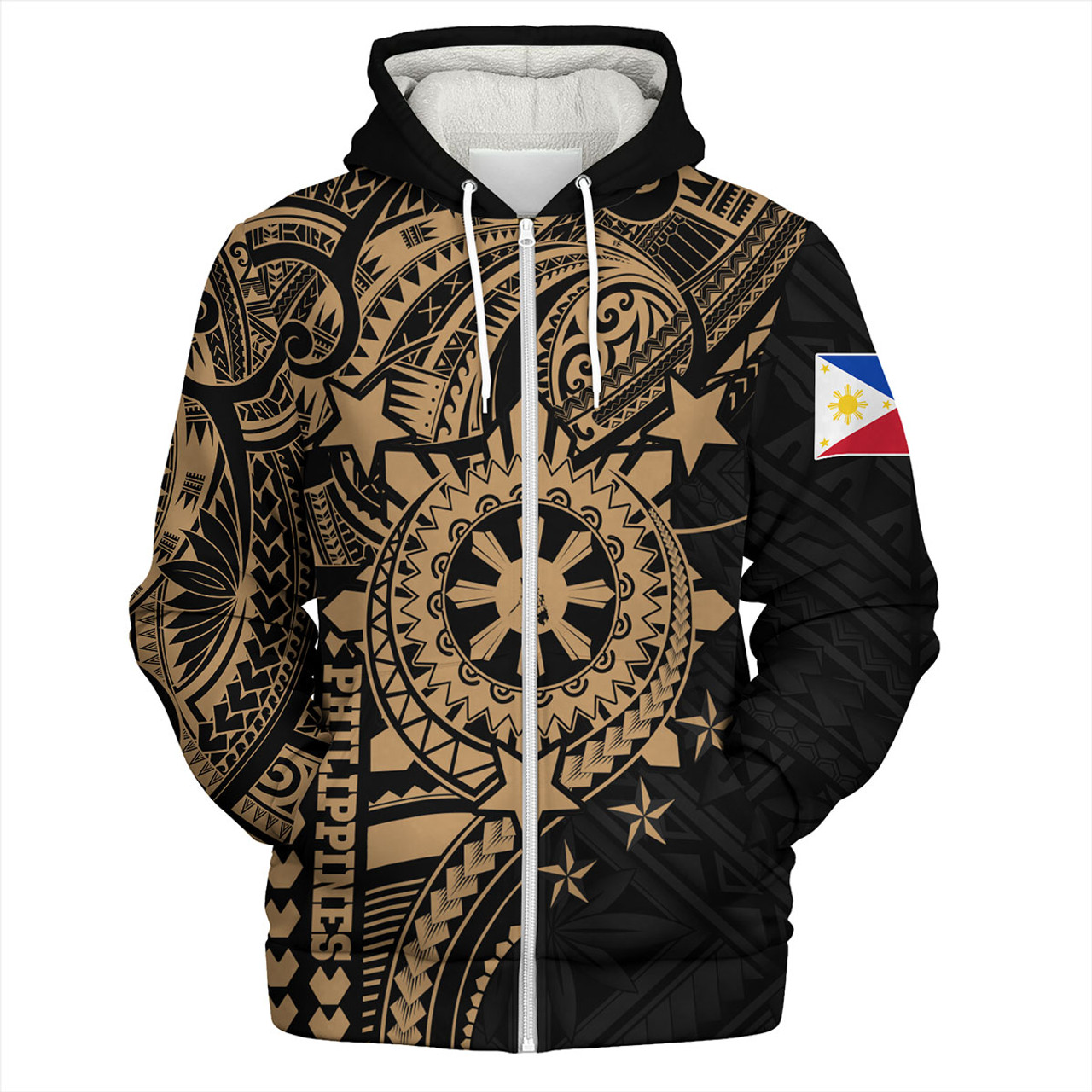 Philippines Filipinos Sherpa Hoodie - Proud To Be Filipino Tribal Sun Batok Gold Style