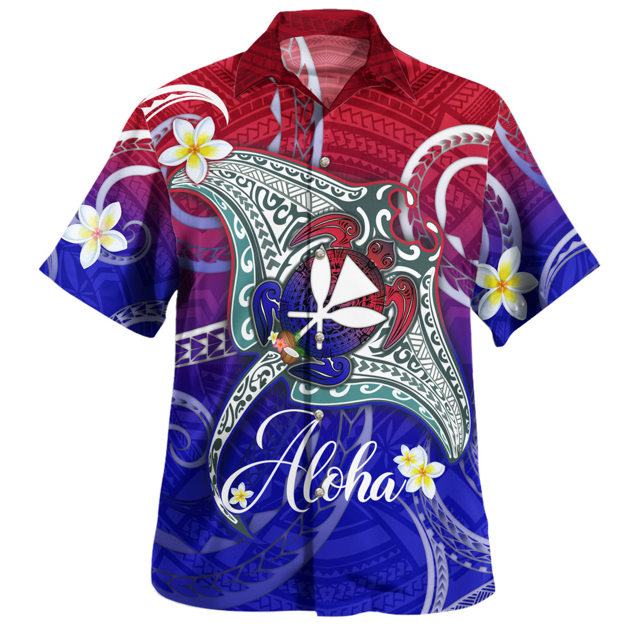 Hawaii Custom Personalised Hawaiian Shirt Kanaka Maoli Manta Ray With Turtle Plumeria Mixed Polynesian Style