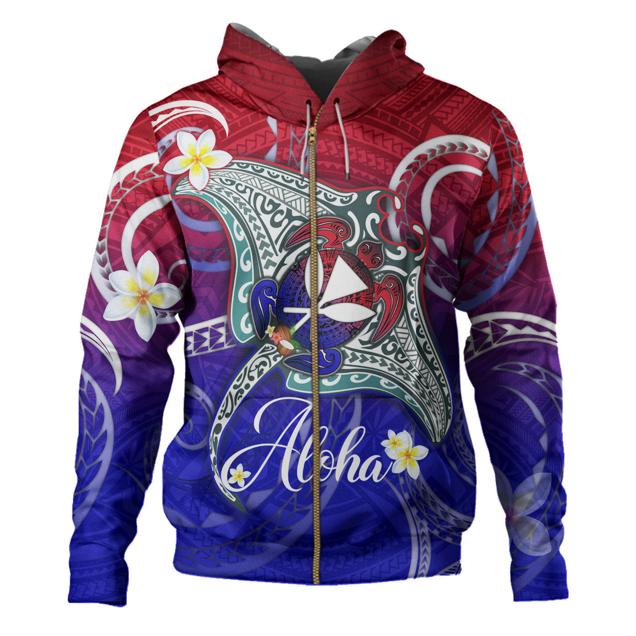 Hawaii Custom Personalised Hoodie Kanaka Maoli Manta Ray With Turtle Plumeria Mixed Polynesian Style