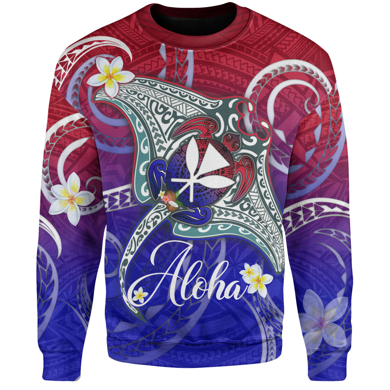 Hawaii Custom Personalised Sweatshirt Kanaka Maoli Manta Ray With Turtle Plumeria Mixed Polynesian Style