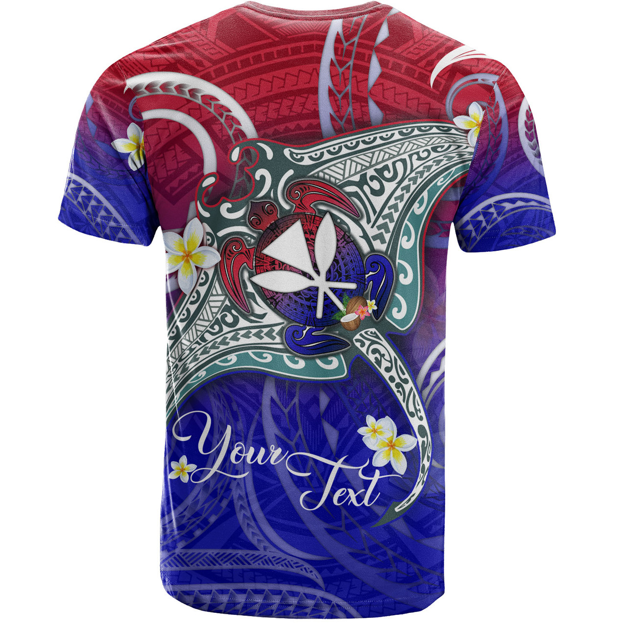 Hawaii Custom Personalised T-Shirt Kanaka Maoli Manta Ray With Turtle Plumeria Mixed Polynesian Style