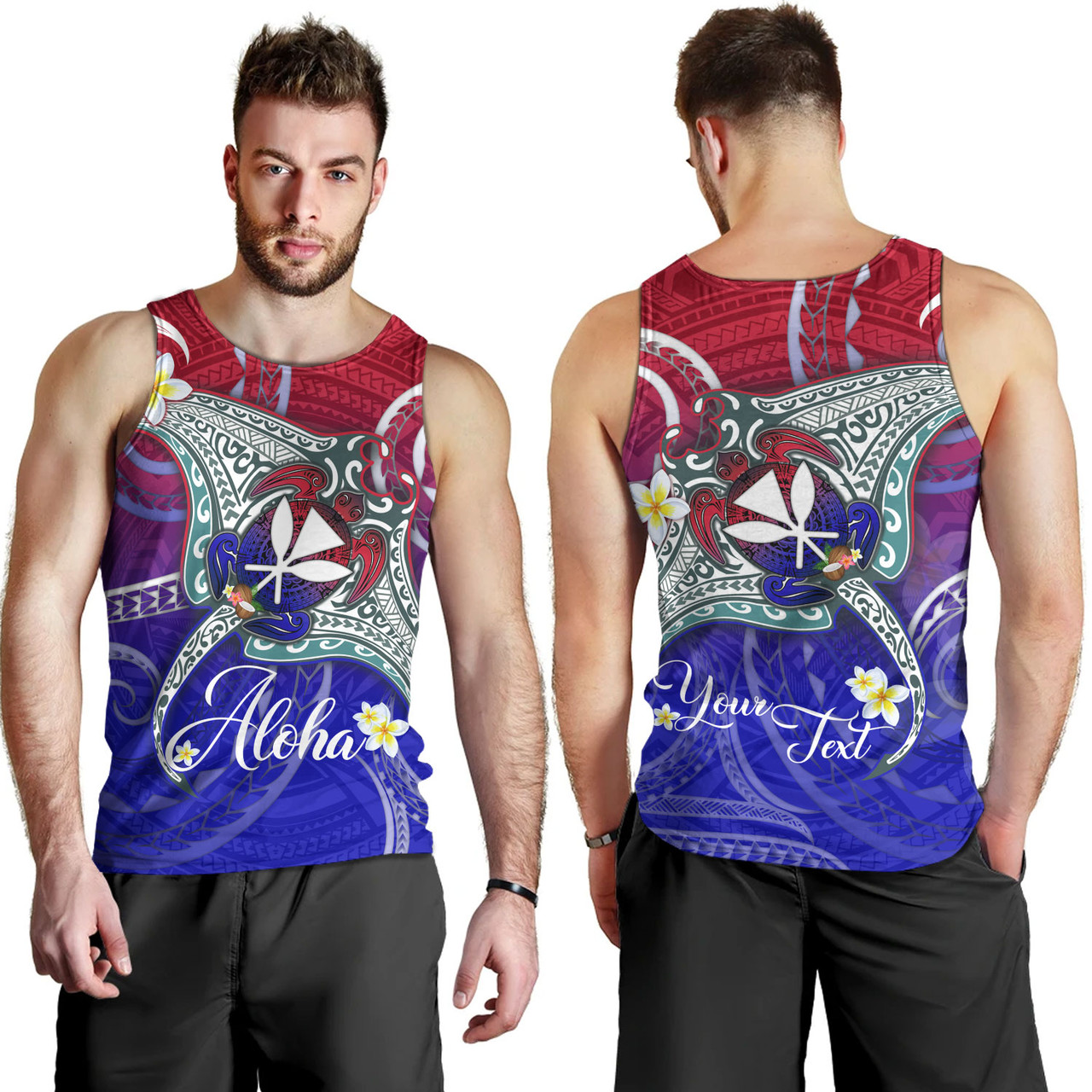 Hawaii Custom Personalised Tank Top Kanaka Maoli Manta Ray With Turtle Plumeria Mixed Polynesian Style