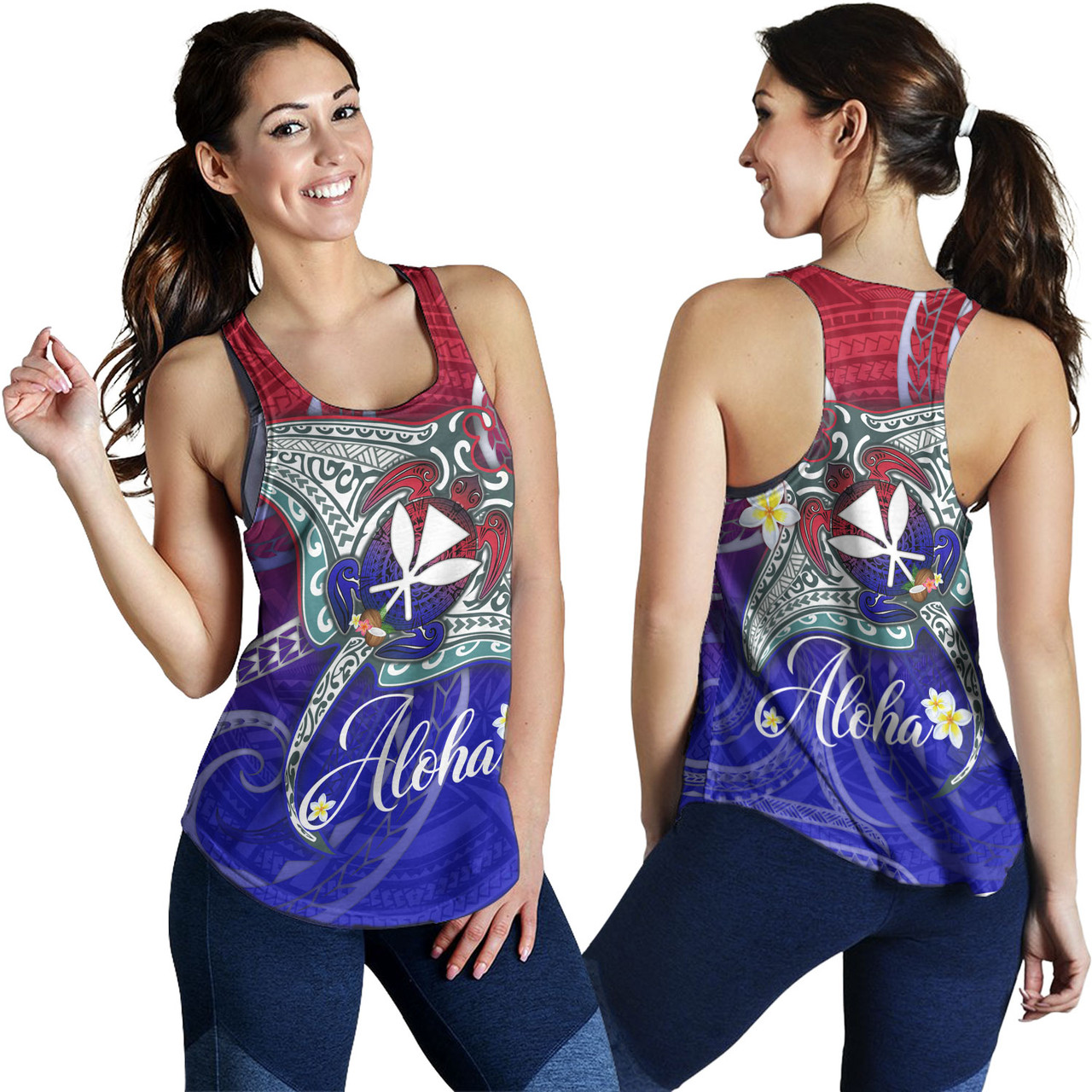 Hawaii Custom Personalised Women Tank Kanaka Maoli Manta Ray With Turtle Plumeria Mixed Polynesian Style