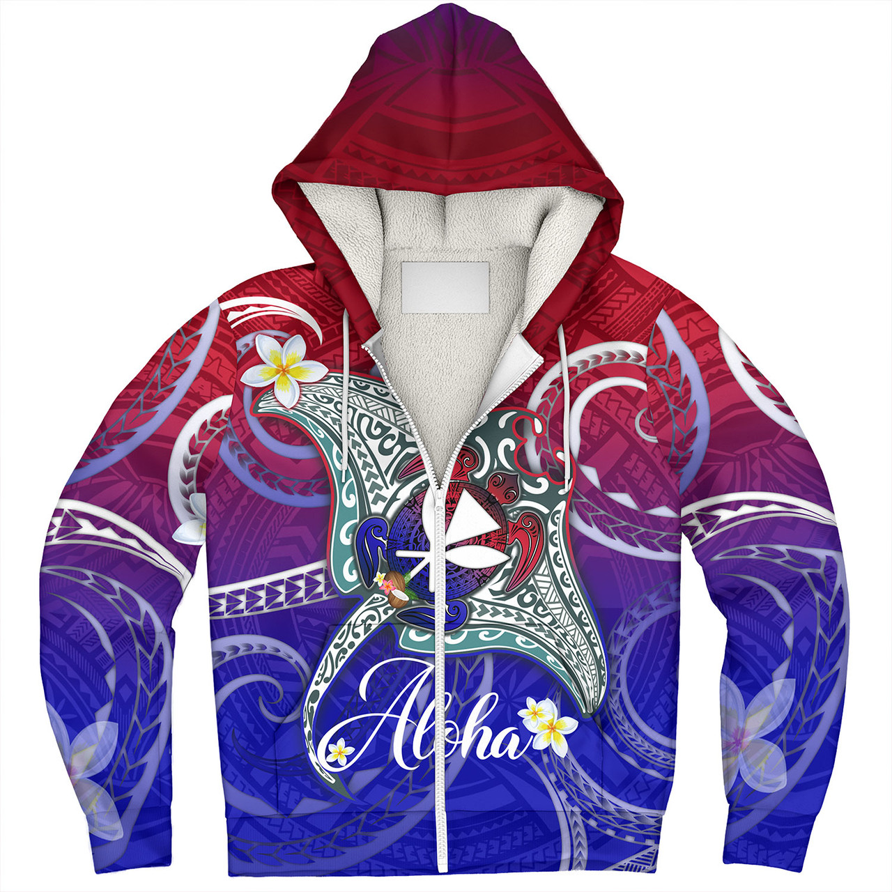 Hawaii Custom Personalised Sherpa Hoodie Kanaka Maoli Manta Ray With Turtle Plumeria Mixed Polynesian Style