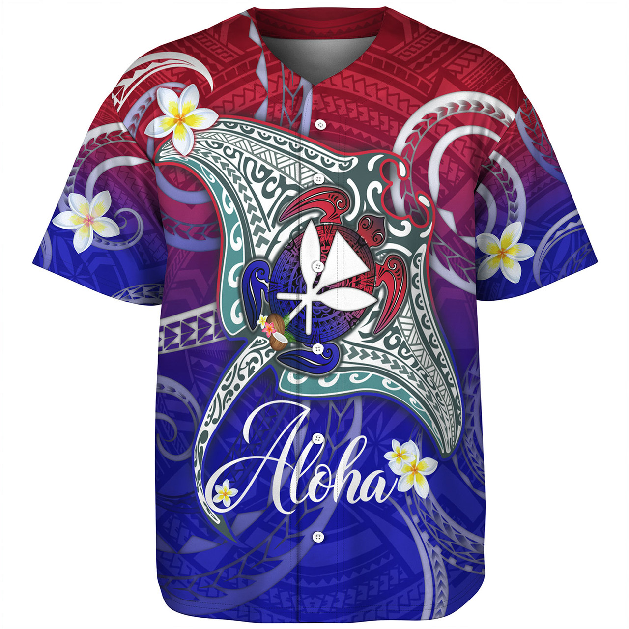 Hawaii Custom Personalised Baseball Shirt Kanaka Maoli Manta Ray With Turtle Plumeria Mixed Polynesian Style