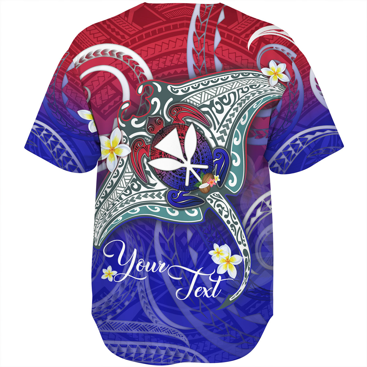 Hawaii Custom Personalised Baseball Shirt Kanaka Maoli Manta Ray With Turtle Plumeria Mixed Polynesian Style