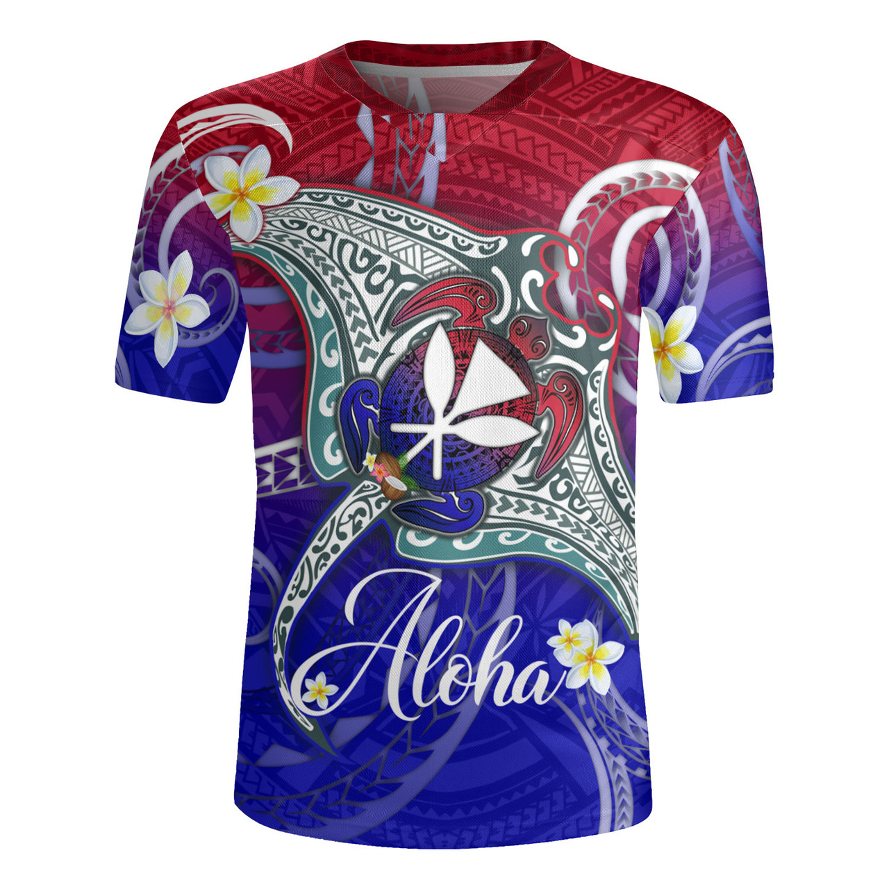 Hawaii Custom Personalised Rugby Jersey Kanaka Maoli Manta Ray With Turtle Plumeria Mixed Polynesian Style