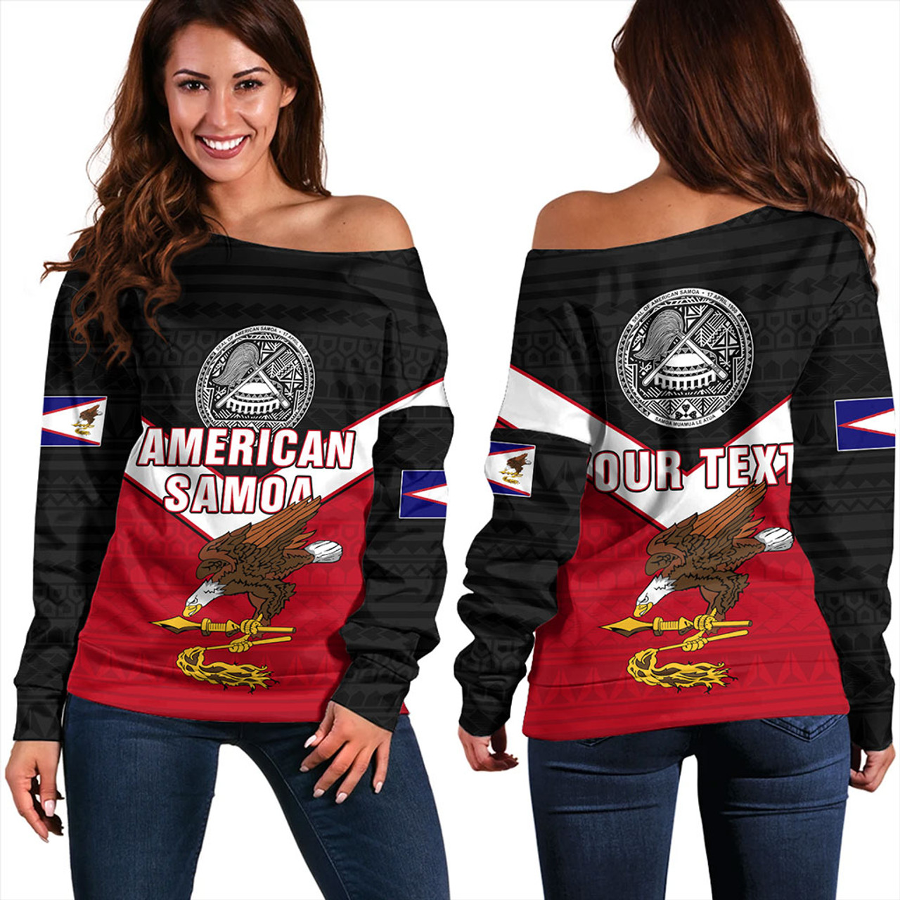 American Samoa Off Shoulder Sweatshirt Custom Polynesian Tribal Sport Style