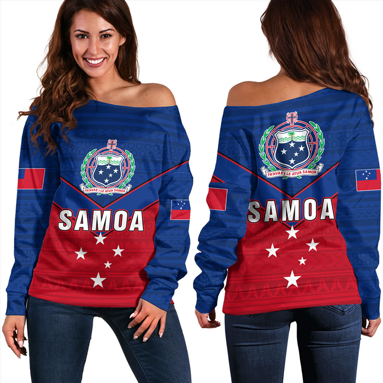 Samoa Off Shoulder Sweatshirt Custom Polynesian Tribal Sport Style