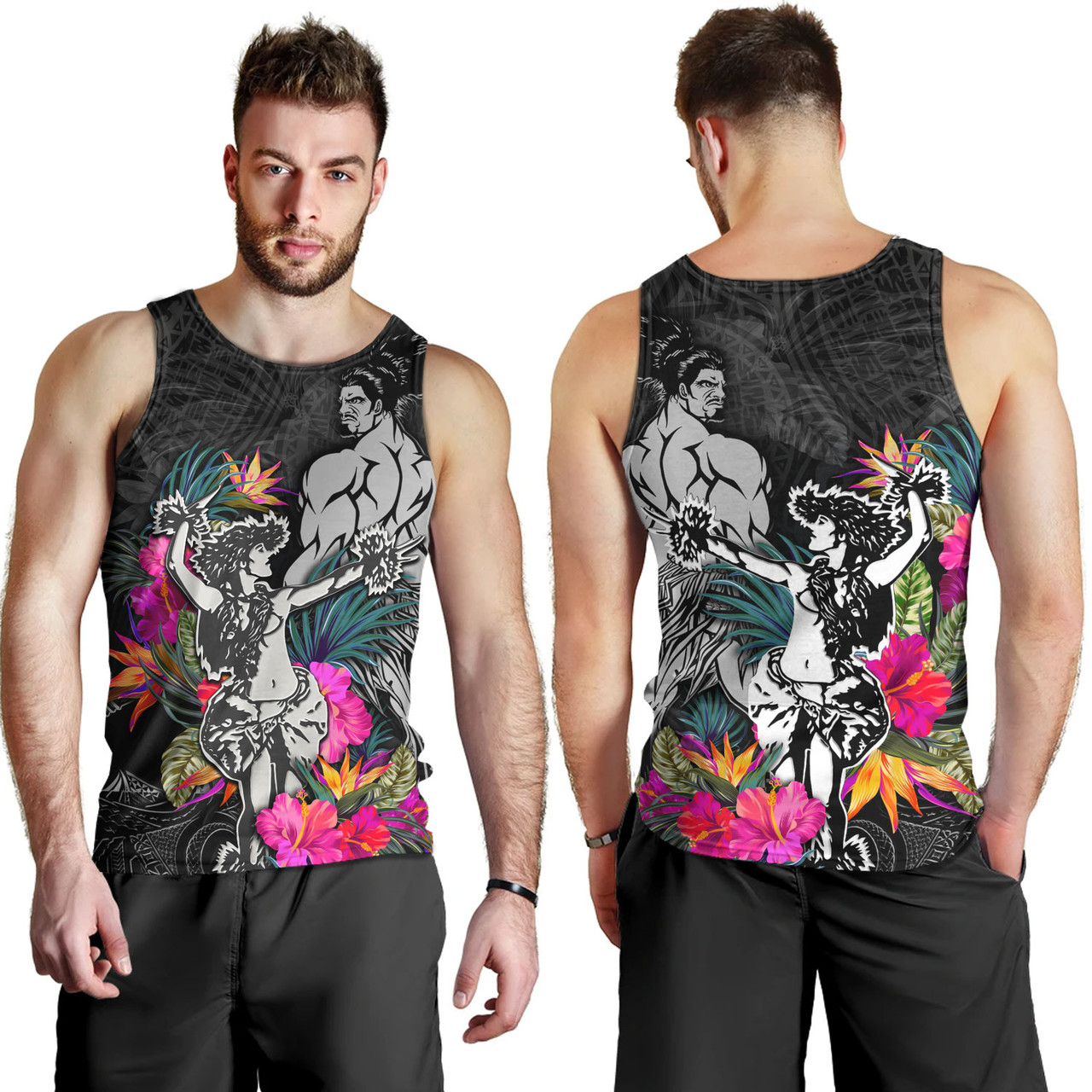 Hawaii Tank Top Hawaiian Girl And Warrior With Tropical Flowers