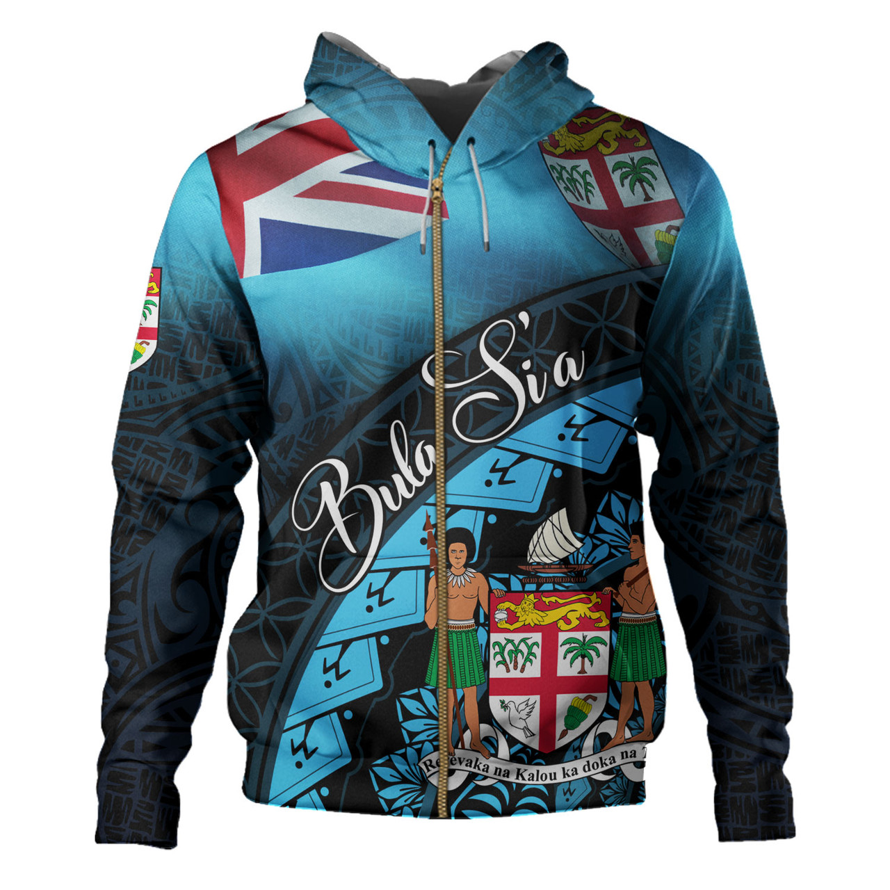 Fiji Custom Personalised Hoodie Bula Si'a Fijian Flag Tapa Patterns Style