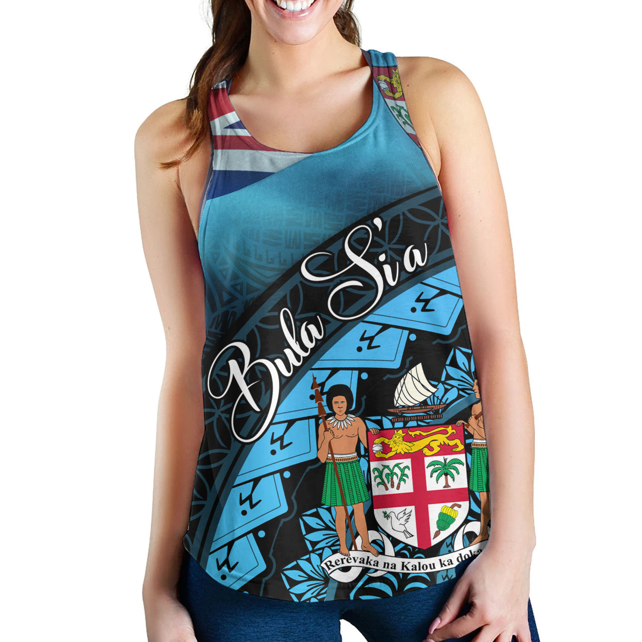 Fiji Custom Personalised Women Tank Bula Si'a Fijian Flag Tapa Patterns Style