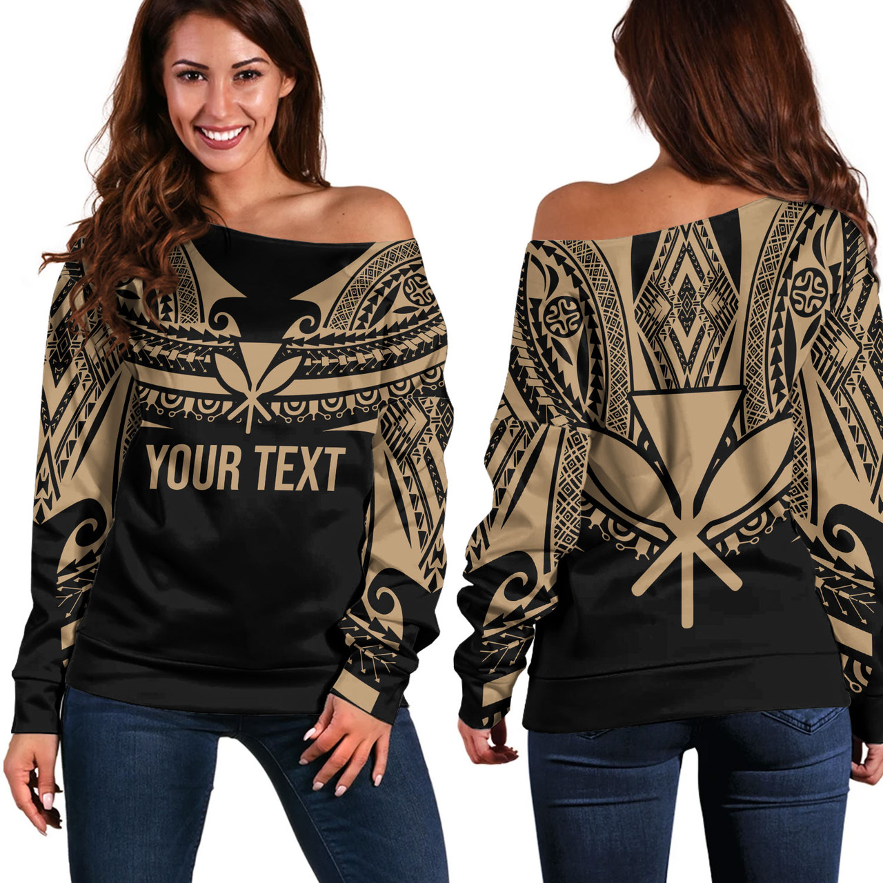 Hawaii Custom Personalised Off Shoulder Sweatshirt Polynesian Tattoo Style