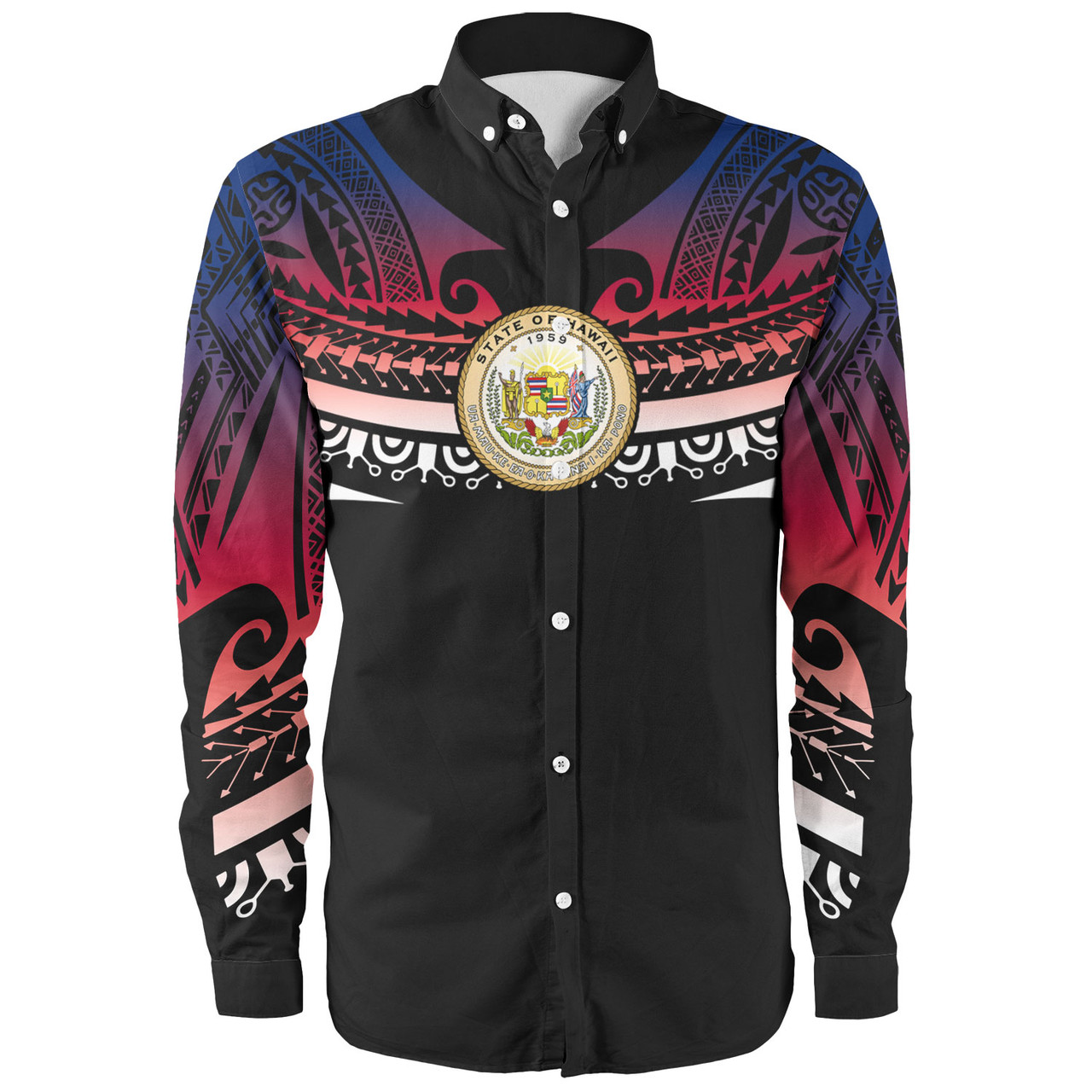 Hawaii Custom Personalised Long Sleeve Shirt Polynesian Tattoo Style Flag Color