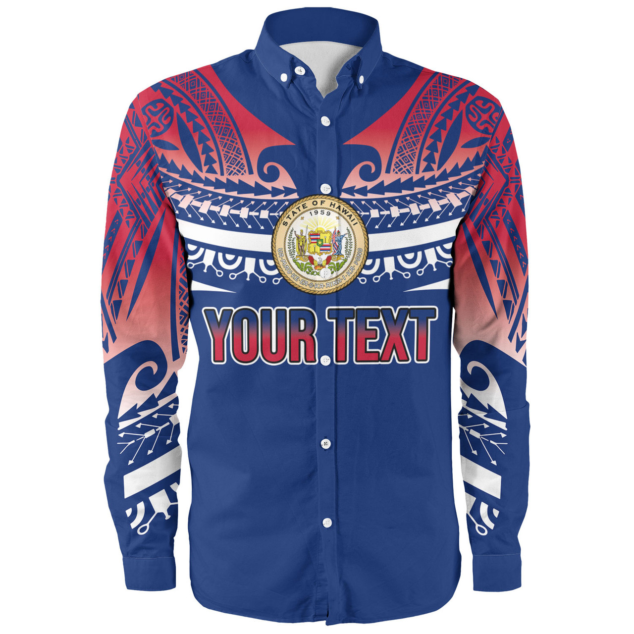 Hawaii Custom Personalised Long Sleeve Shirt Polynesian Tattoo Style Flag Color