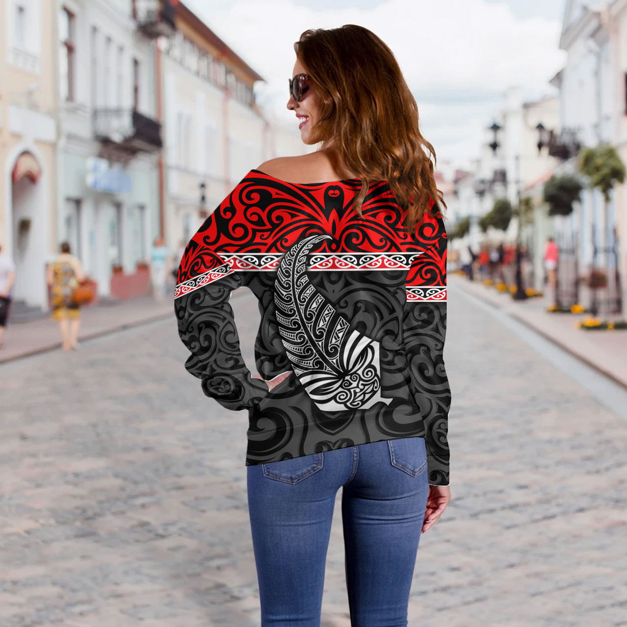 New Zealand Custom Personalised Off Shoulder Sweatshirt Aotearoa Kowhaiwhai Patterns