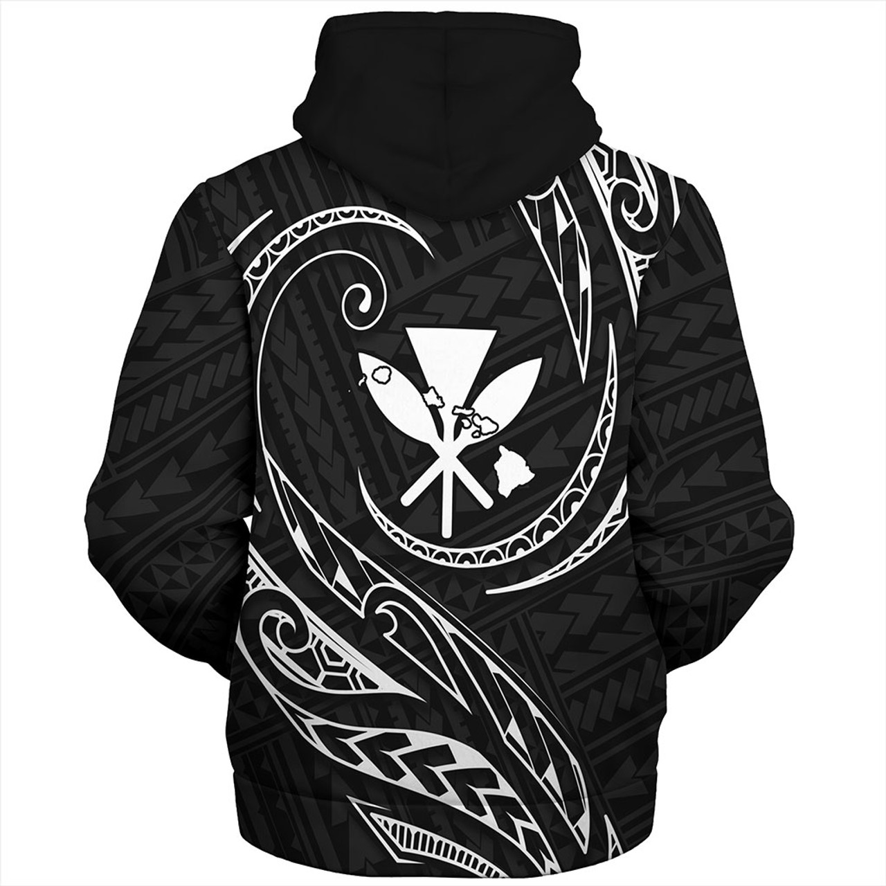 Hawaii Sherpa Hoodie Custom Kanaka Map Polynesian Tribal Wave