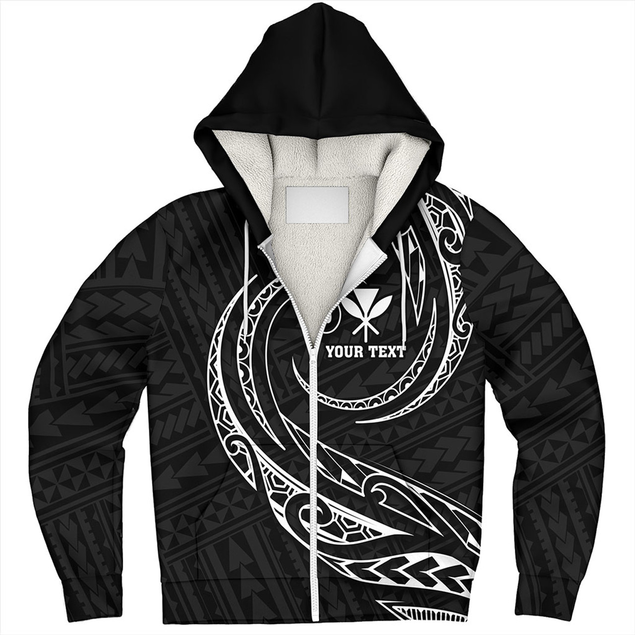 Hawaii Sherpa Hoodie Custom Kanaka Map Polynesian Tribal Wave