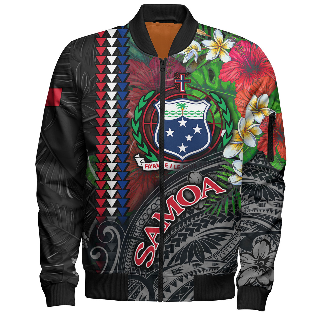 Samoa Custom Personalised Bomber Jacket Samoa Seal Hibiscus And Plumeria With Palm Branches Vintage Style
