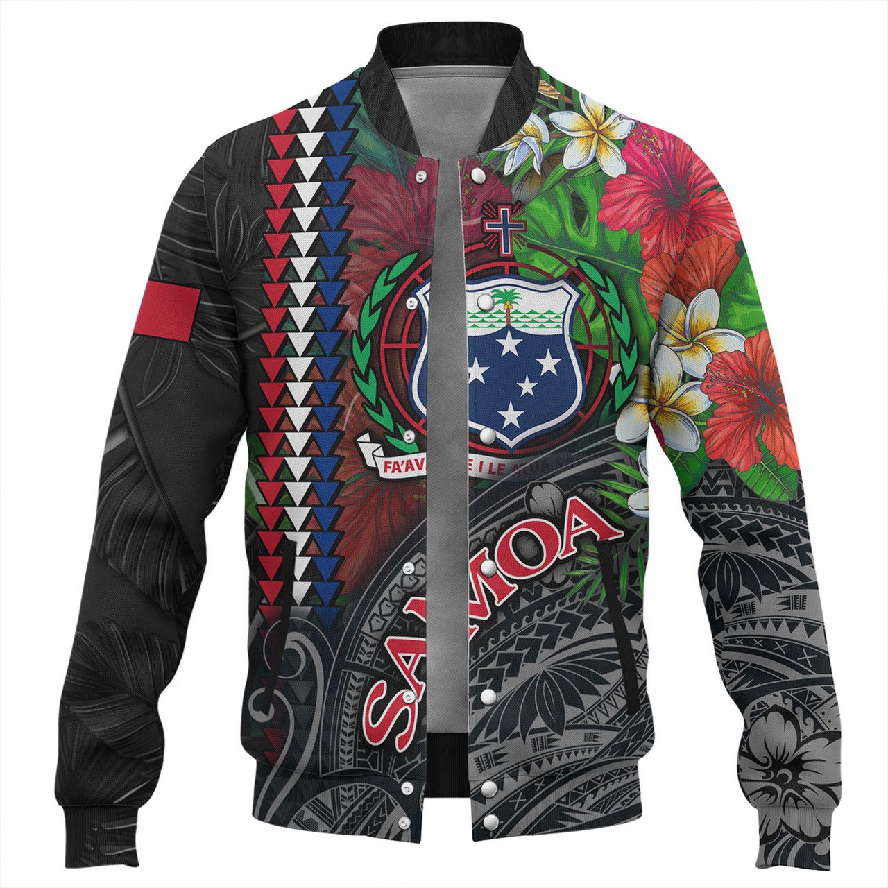 Samoa Custom Personalised Baseball Jacket Samoa Seal Hibiscus And Plumeria With Palm Branches Vintage Style