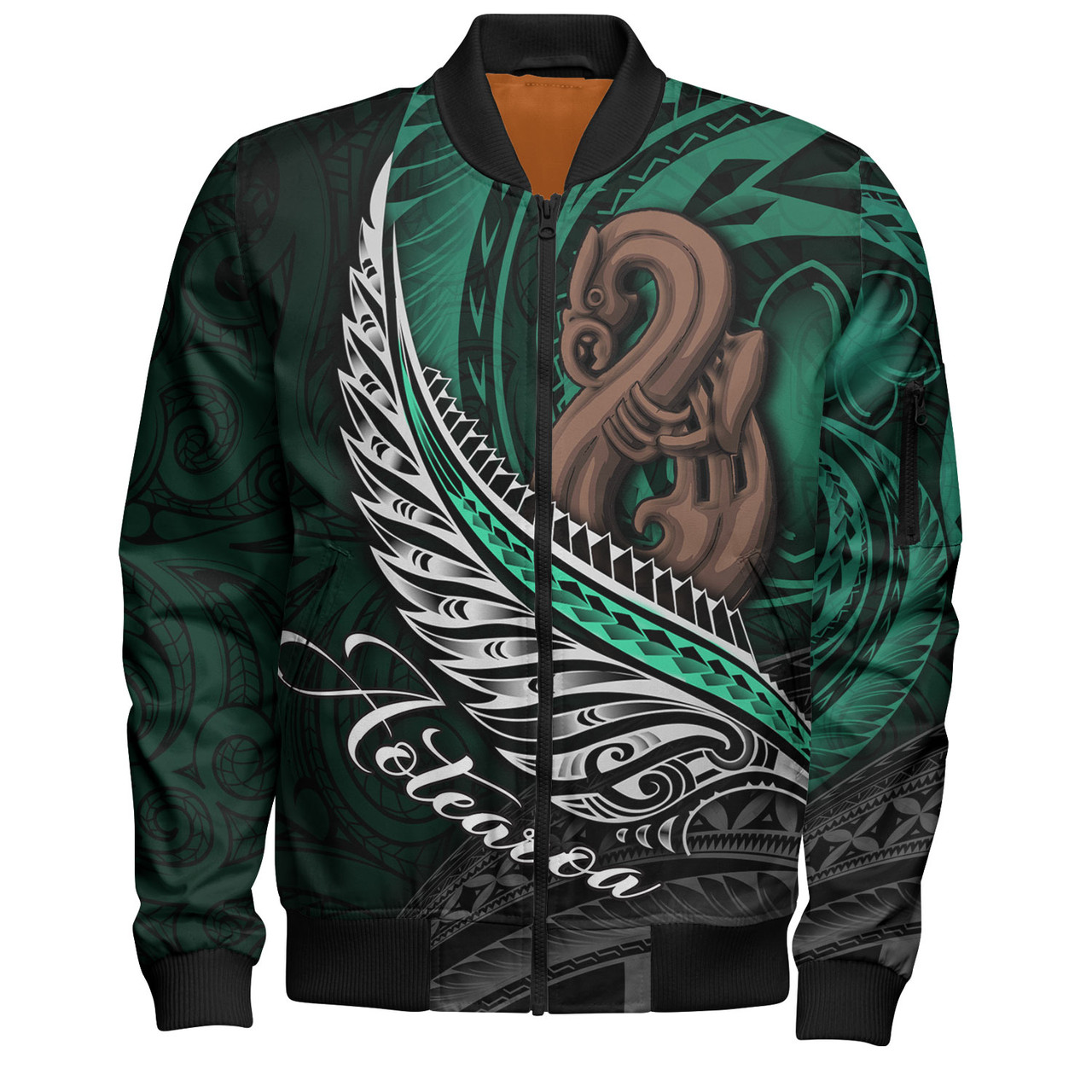 New Zealand Custom Personalised Bomber Jacket Aotearoa Manaia Maori Patterns