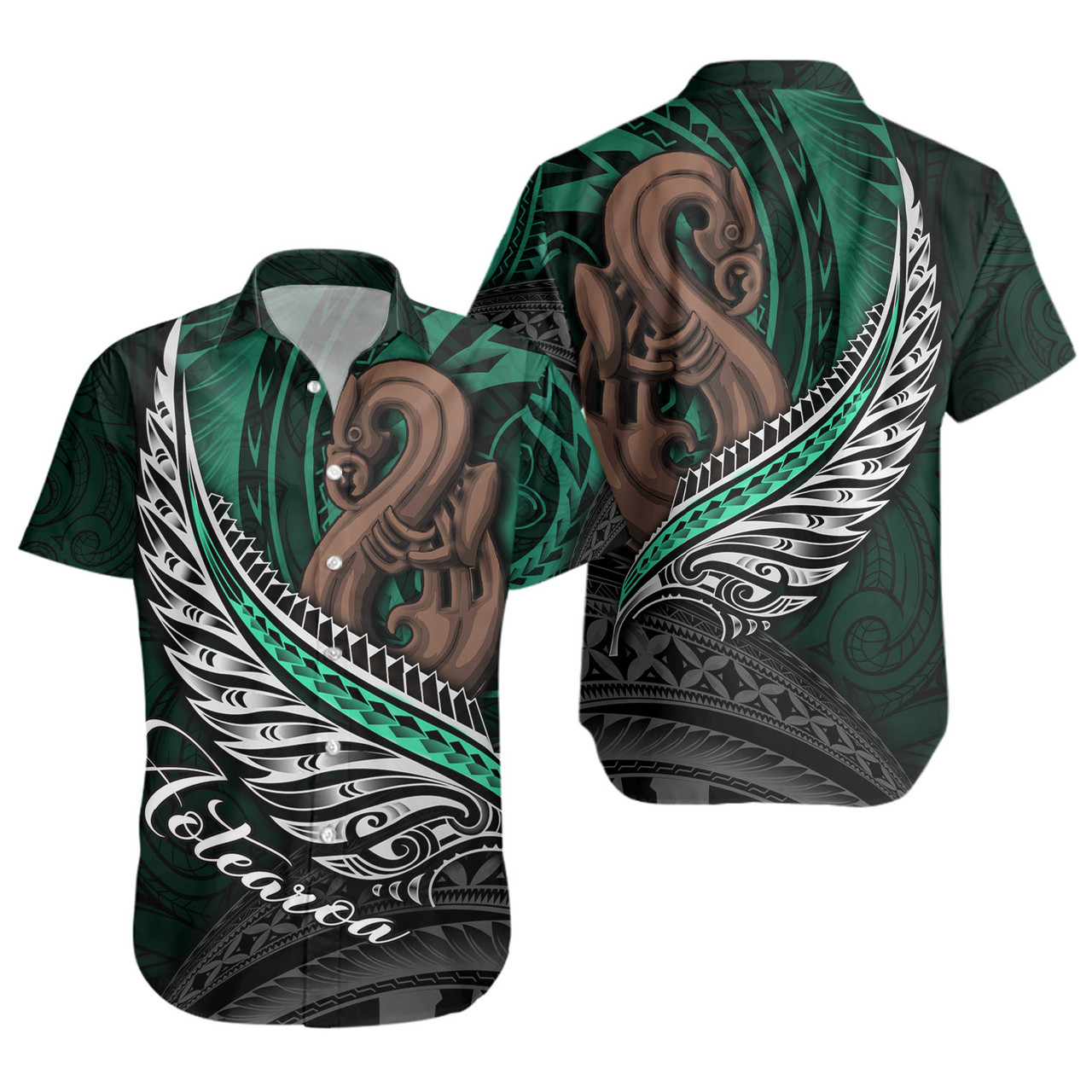 New Zealand Custom Personalised Short Sleeve Shirt Aotearoa Manaia Maori Patterns