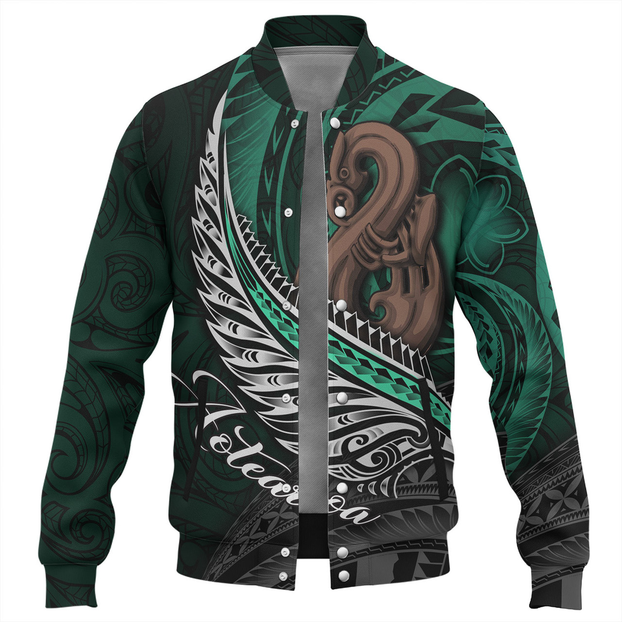 New Zealand Custom Personalised Baseball Jacket Aotearoa Manaia Maori Patterns