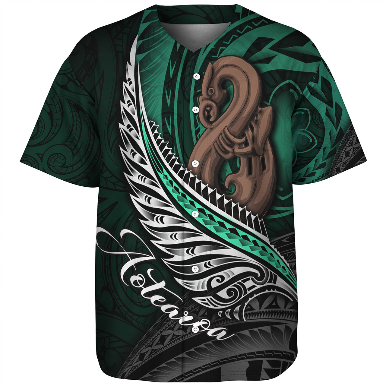 New Zealand Custom Personalised Baseball Shirt Aotearoa Manaia Maori Patterns