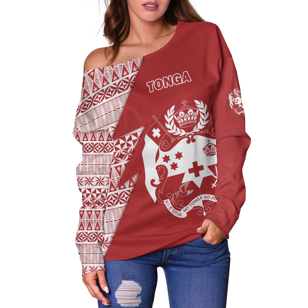 Tonga Custom Personalised Off Shoulder Sweatshirt Flash Style