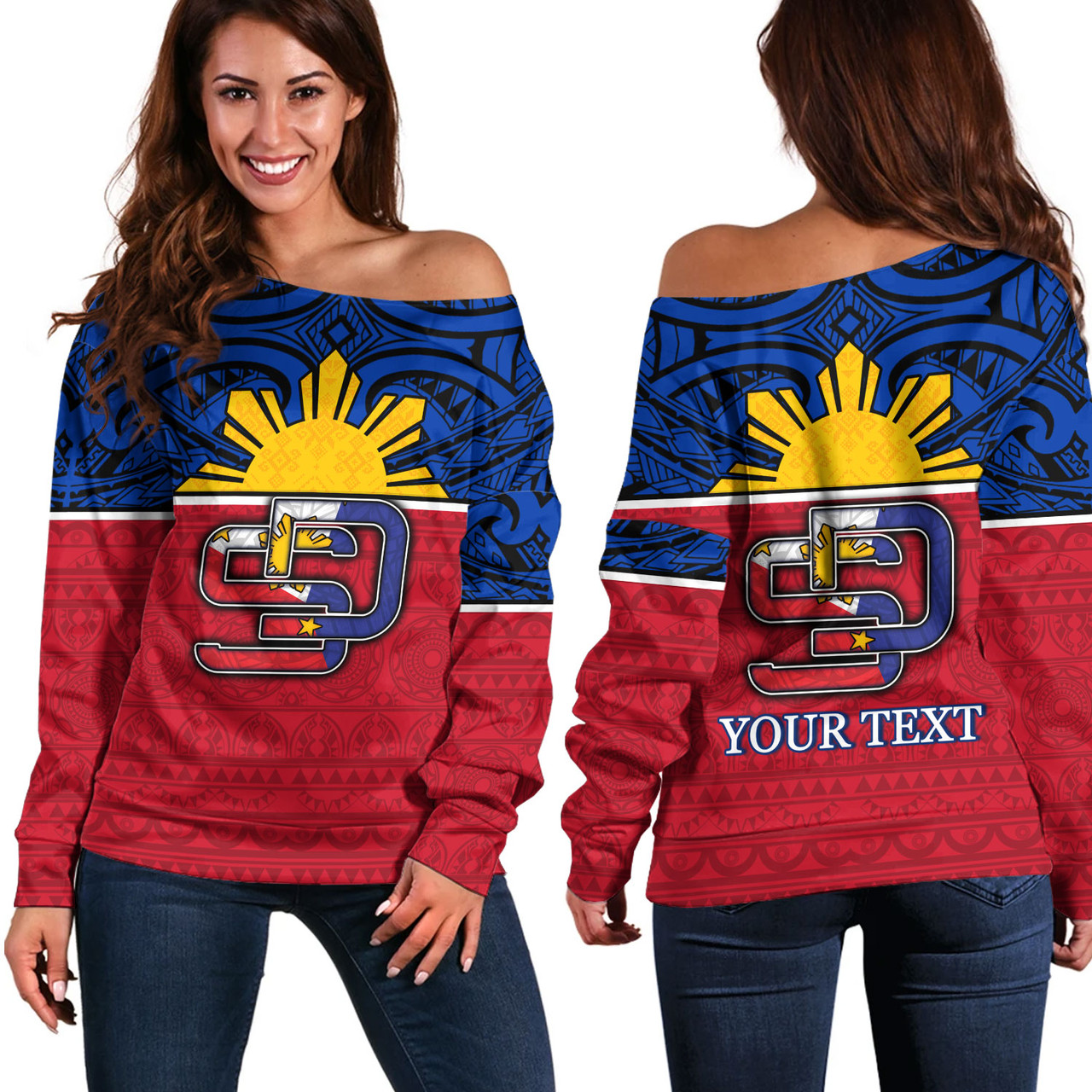 Philippines Filipinos Custom Personalised Off Shoulder Sweatshirt San Diego Tribal Patterns Style