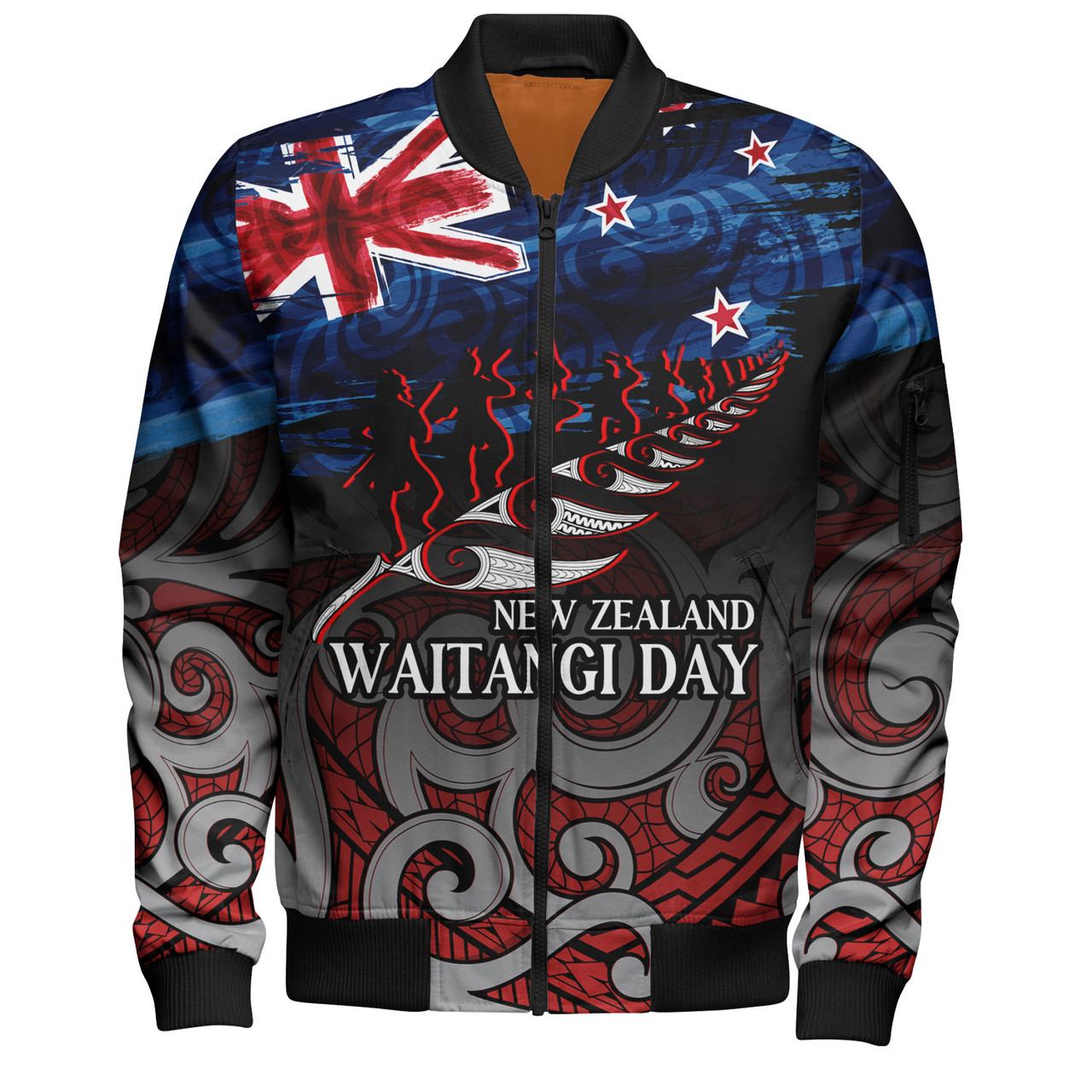 New Zealand Custom Personalised Bomber Jacket Waitangi Day Maori Patterns