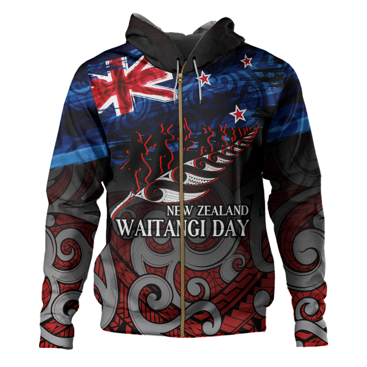 New Zealand Custom Personalised Hoodie Waitangi Day Maori Patterns