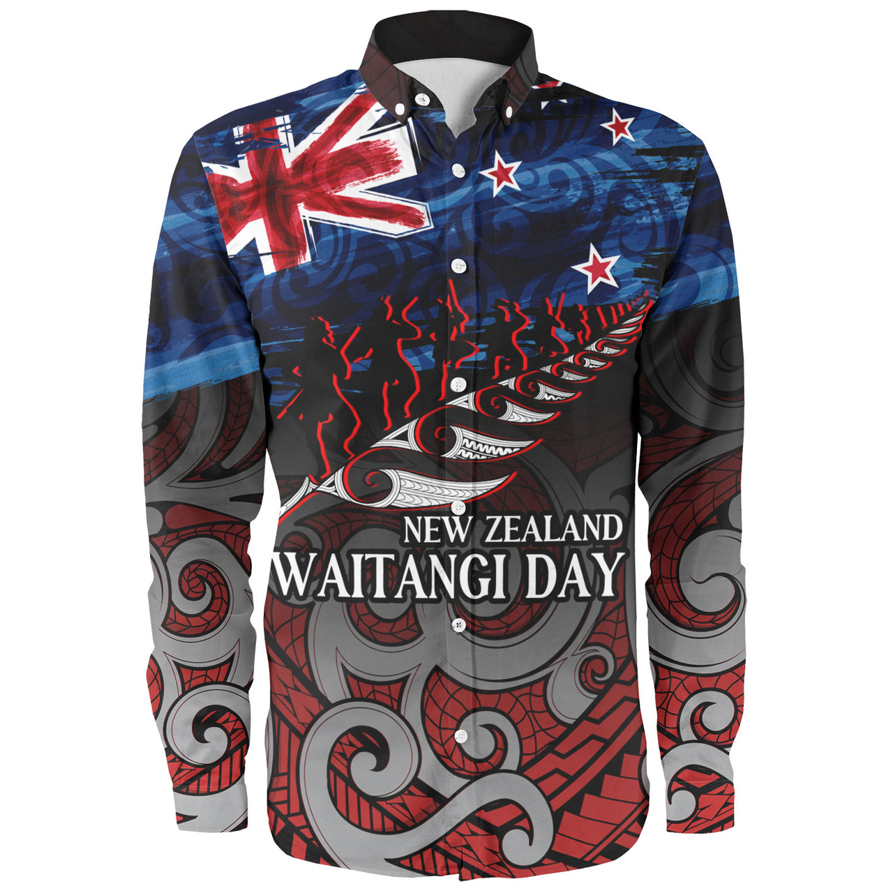 New Zealand Custom Personalised Long Sleeve Shirt Waitangi Day Maori Patterns