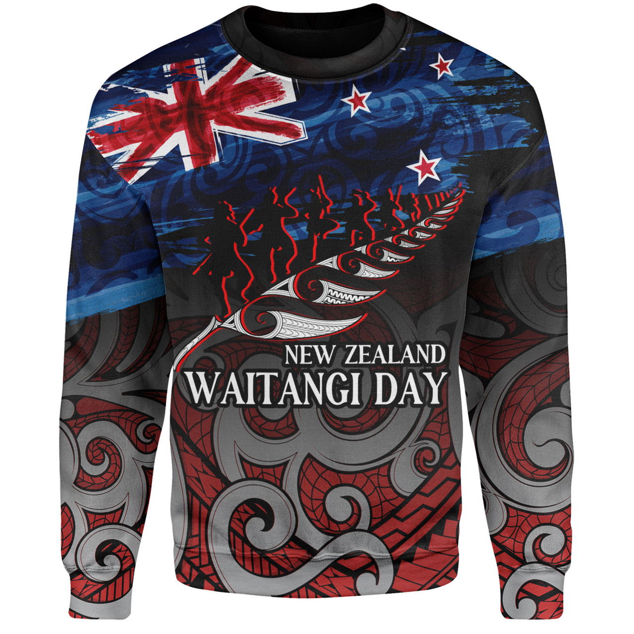 New Zealand Custom Personalised Sweatshirt Waitangi Day Maori Patterns