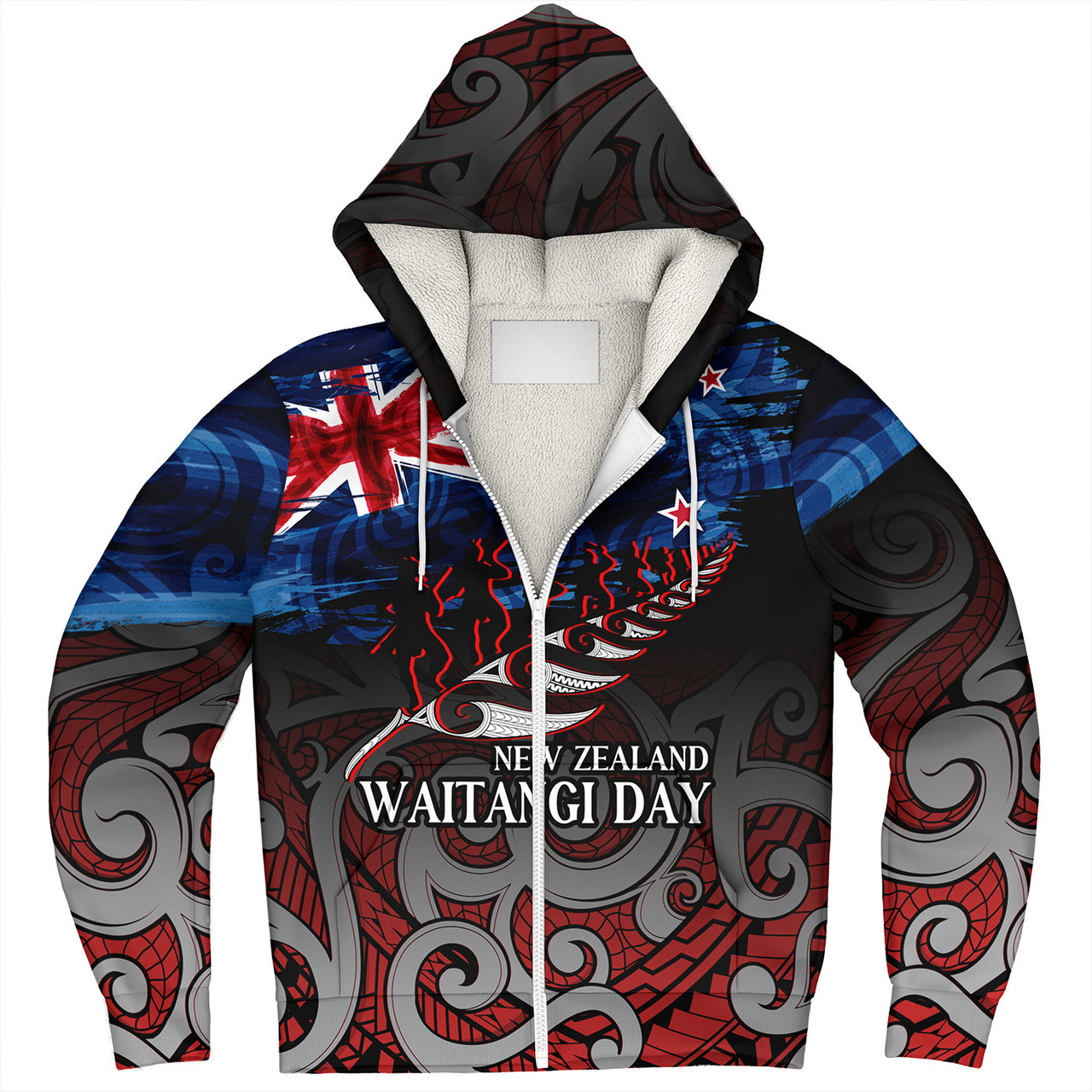 New Zealand Custom Personalised Sherpa Hoodie Waitangi Day Maori Patterns