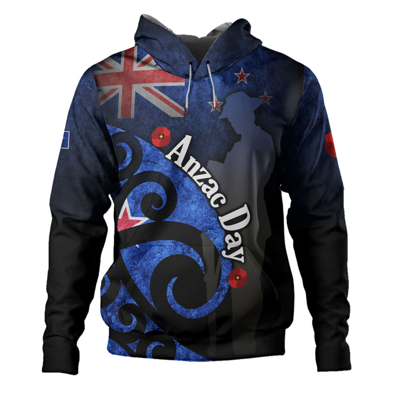 New Zealand Custom Personalised Hoodie Anzac Day Flag Maori Patterns