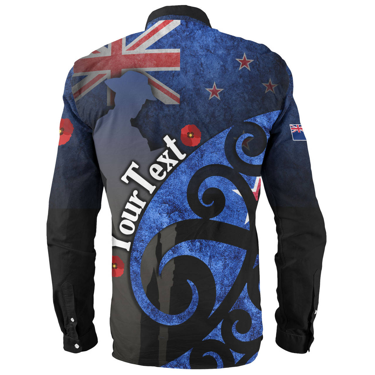 New Zealand Custom Personalised Long Sleeve Shirt Anzac Day Flag Maori Patterns