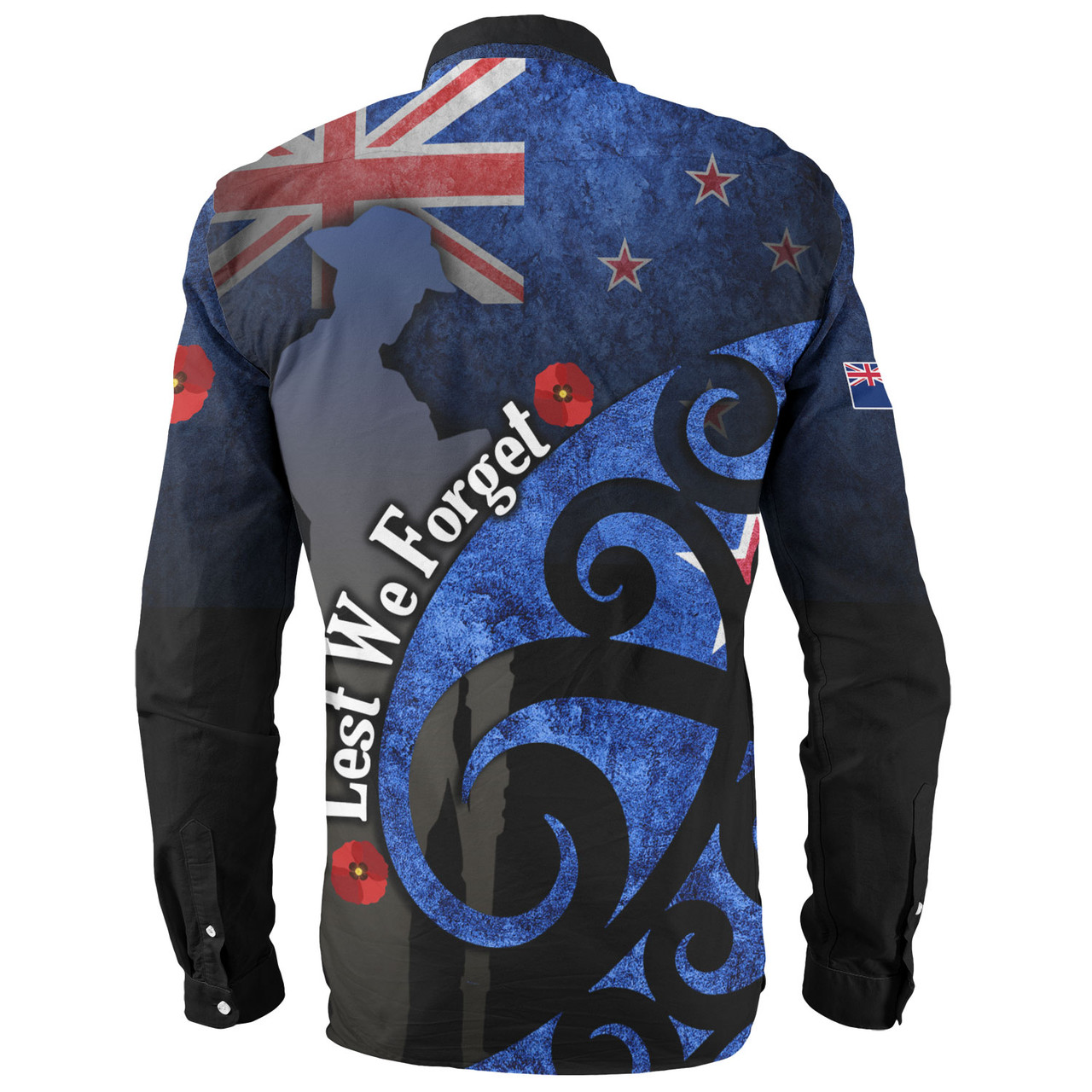 New Zealand Custom Personalised Long Sleeve Shirt Anzac Day Flag Maori Patterns