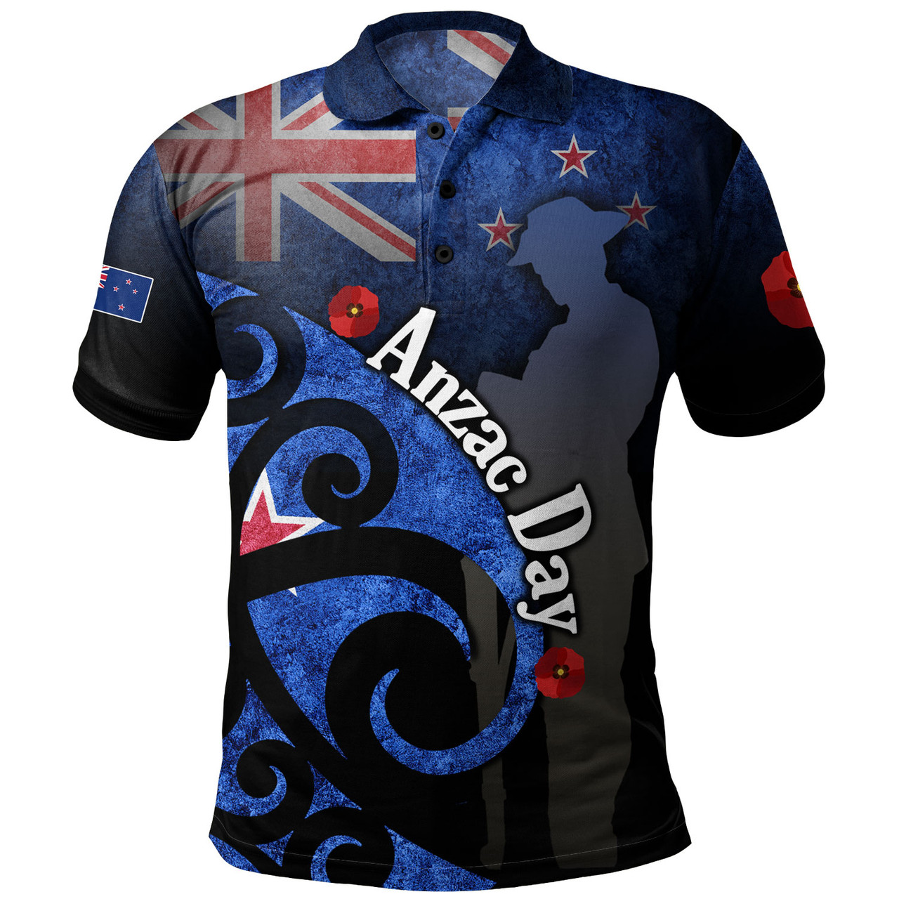 New Zealand Custom Personalised Polo Shirt Anzac Day Flag Maori Patterns