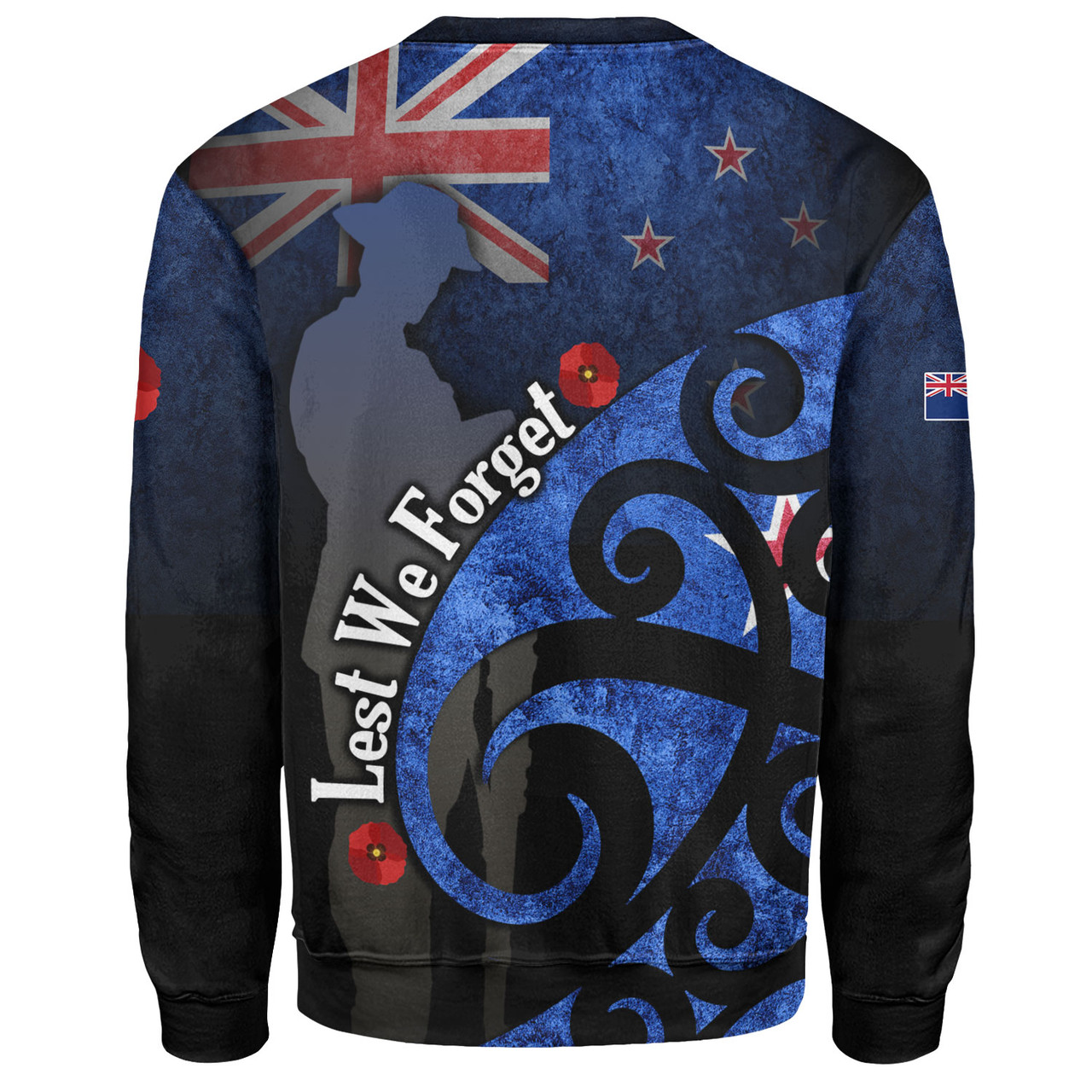 New Zealand Custom Personalised Sweatshirt Anzac Day Flag Maori Patterns