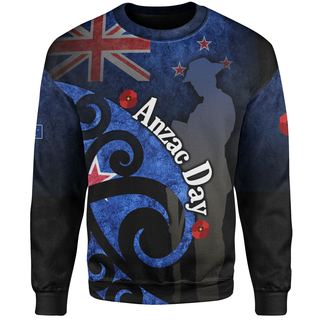 New Zealand Custom Personalised Sweatshirt Anzac Day Flag Maori Patterns