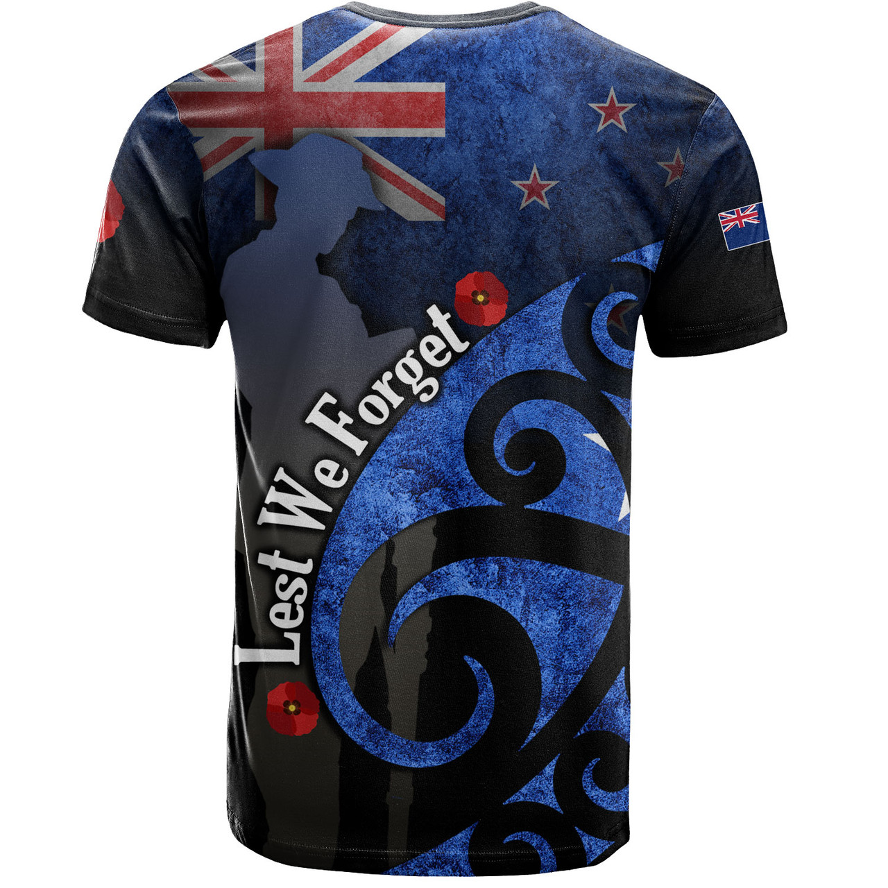 New Zealand Custom Personalised T-Shirt Anzac Day Flag Maori Patterns